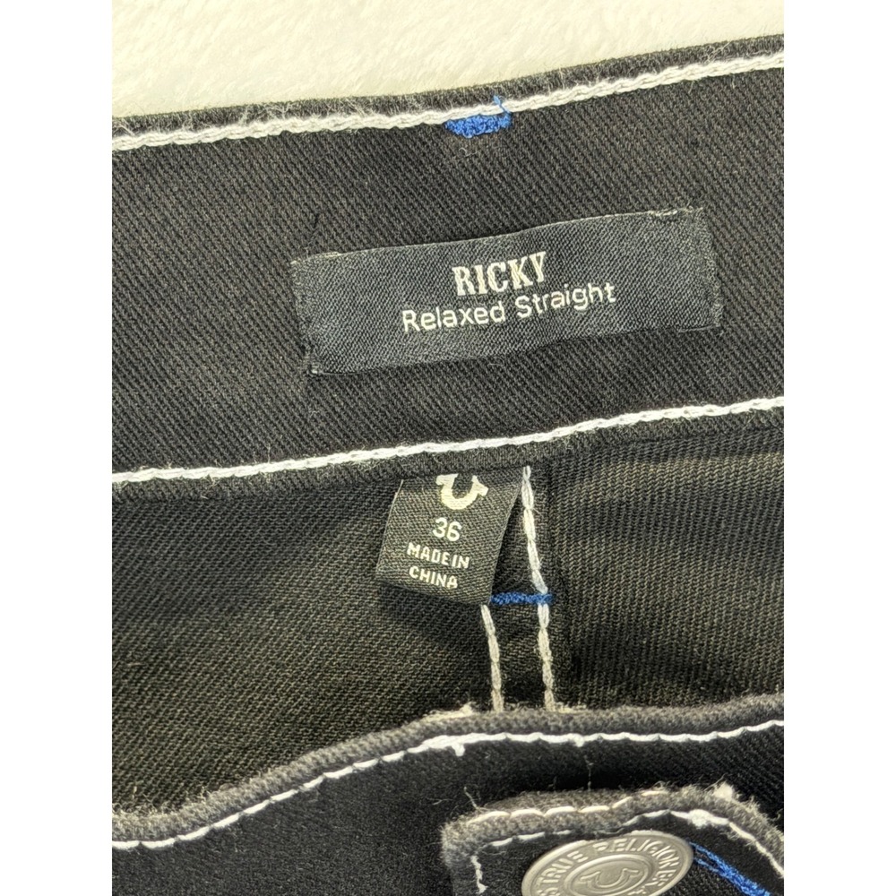 True Religion Ricky Relaxed Straight Jeans Rinse Black Contrast Stitch Mens 36 - Picture 6 of 6